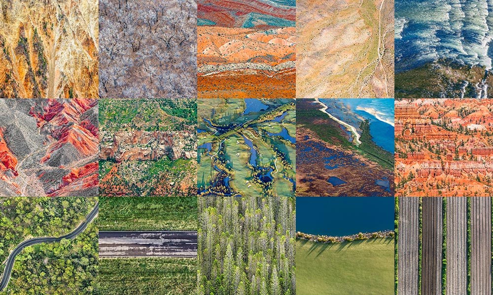 Aerial landscape photography grid